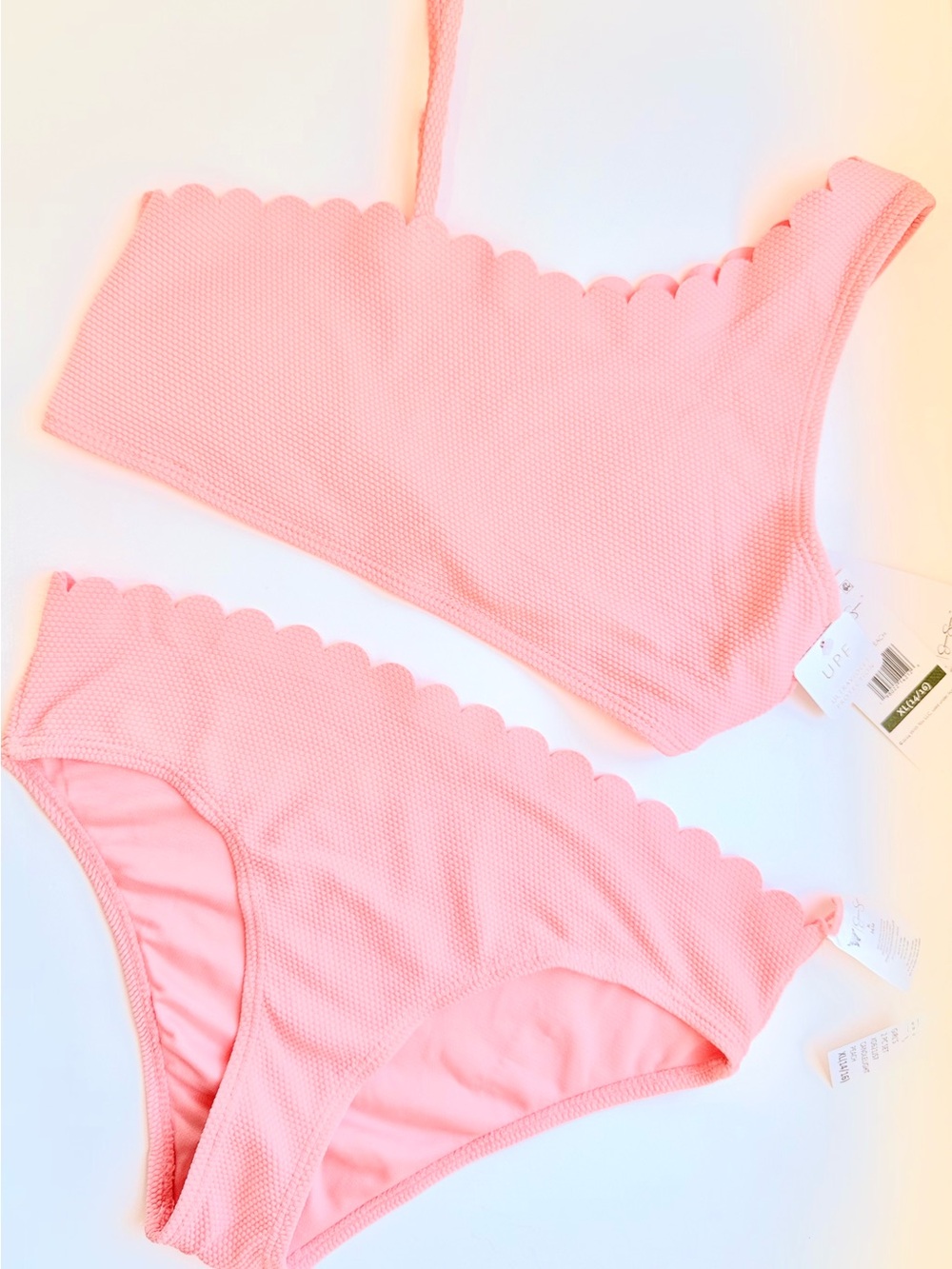 Jessica Simpson Girls Pink Peach Scalloped Swimsuit Bikini Set Size XL 14-16 NEW